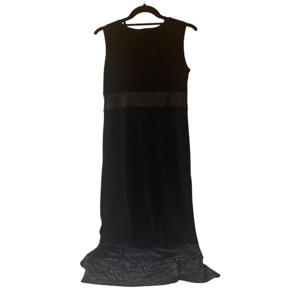 Vintage Sleeveless Black Velvet Maxi Dress Sheer Lace Whimsigoth Vamp Petite S - Picture 2 of 8